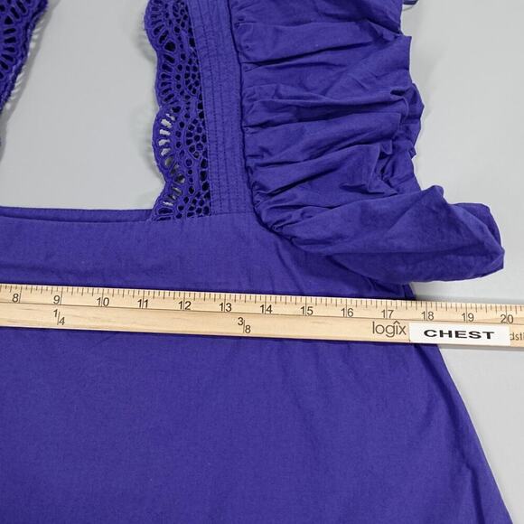 By Anthropologie Flutter Sleeve Blouse XS Purple Lace Cropped - Picture 10 of 11